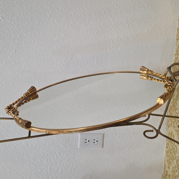 Vintage Oval Mirror vanity Tray golden color Heavy Metal - Picture 3 of 12